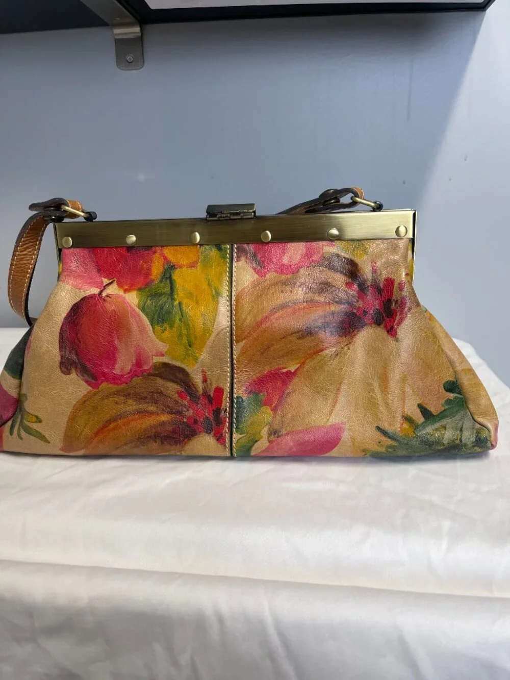 Patricia Nash Ferrara Floral Italian Leather Frame Satchel